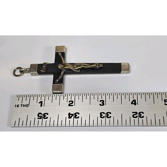 Crucifix Brass/sliver Pendant 4in Jesus INRI Cross Religious Made In Germany - Picture 9 of 9